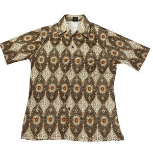 VTG 70s Joel California Brown Short Sleeve Shirt Size Large Retro Disco